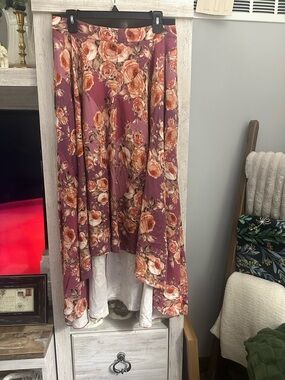 Soft Surroundings Rose-Print High-Low Skirt in Mauve and Peach